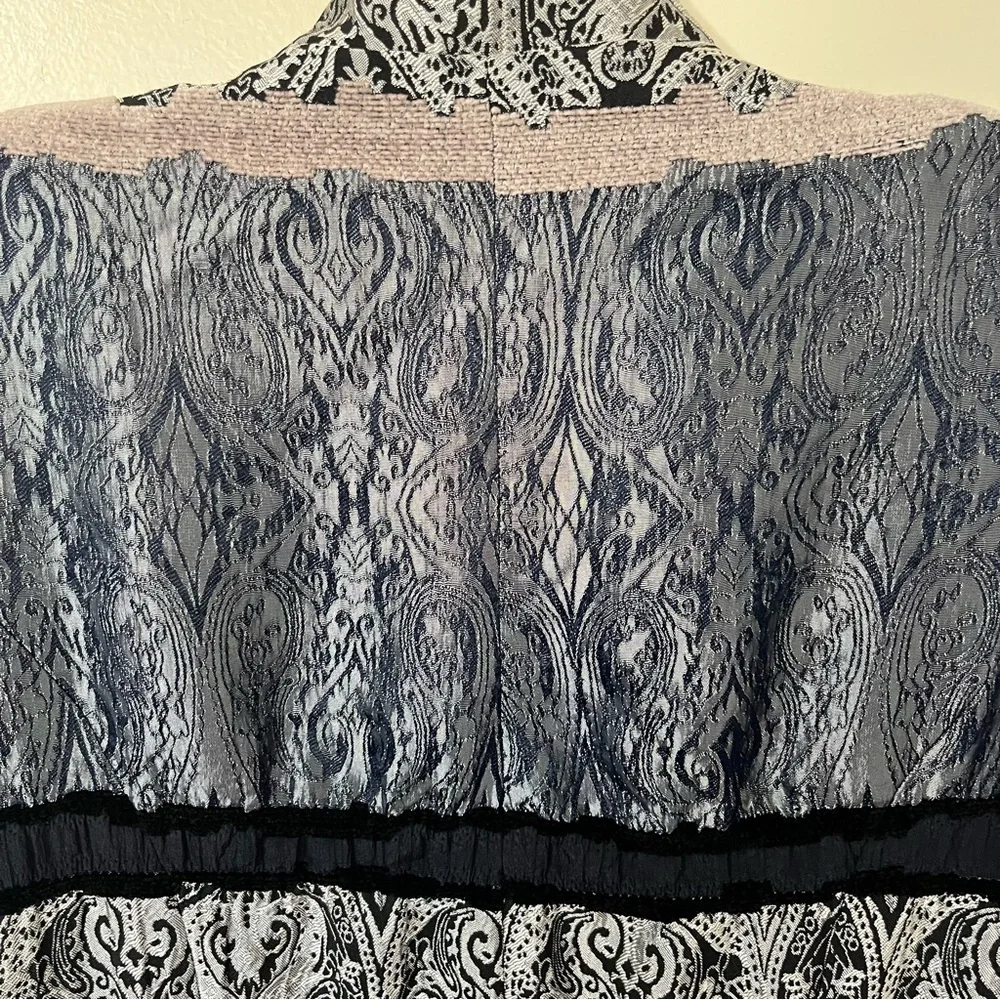 Metallic Silver Paisley Patchwork Jacket Y2K Boho Chic Lightweight Statement Top - Picture 4 of 12